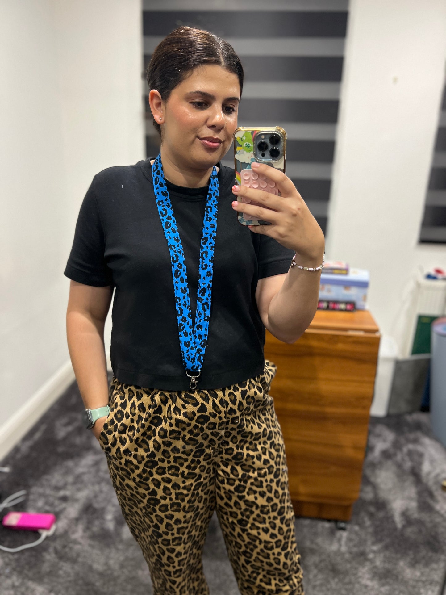 Blue Leopard Print Lanyard