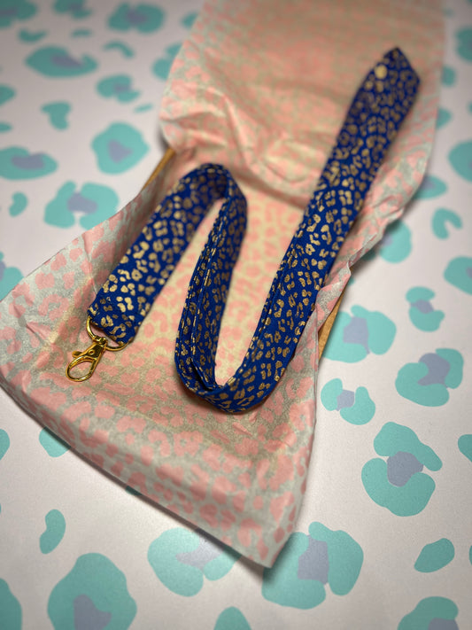 Blue and Gold Leopard Print Lanyard