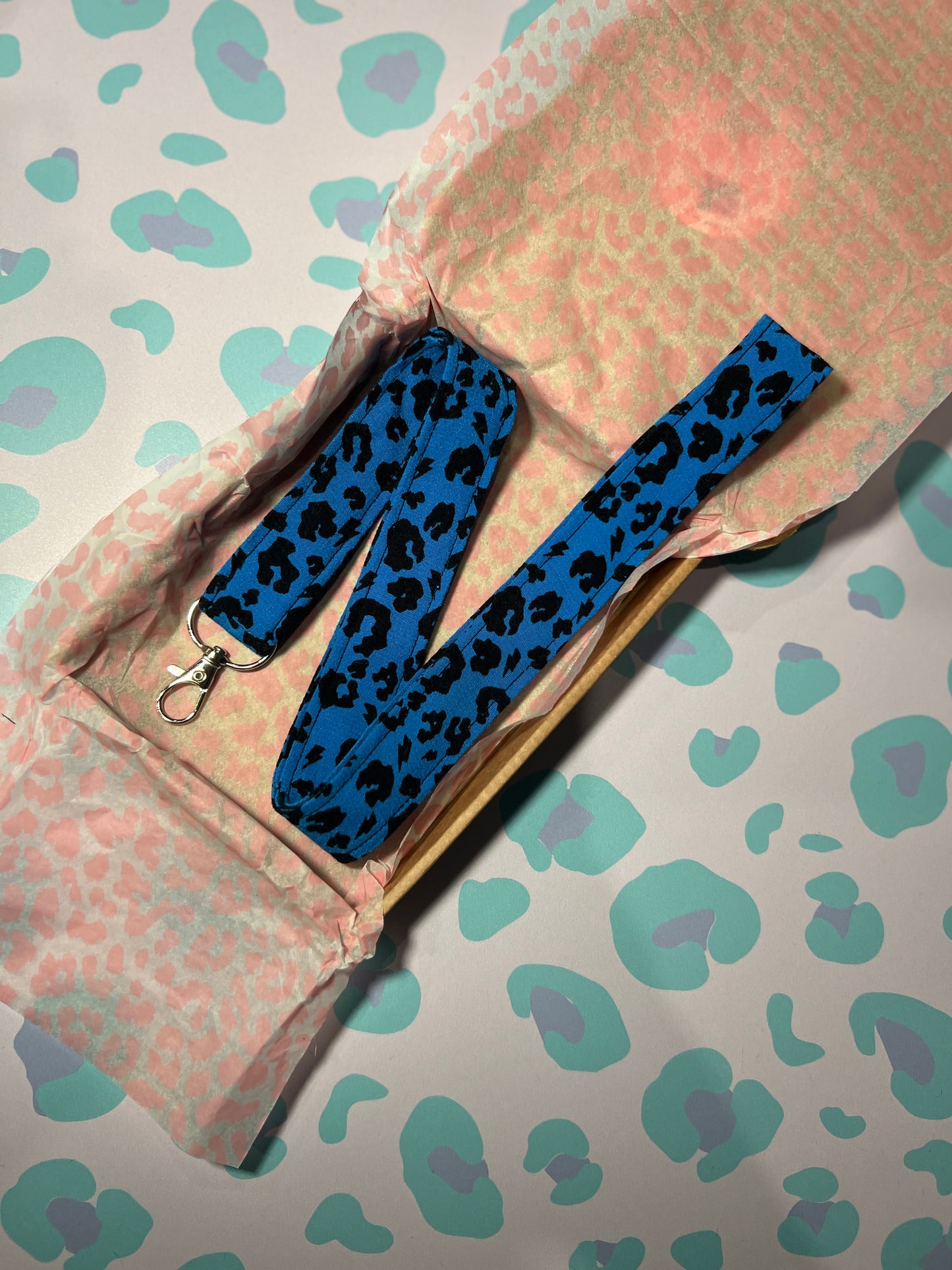 Blue Leopard Print Lanyard