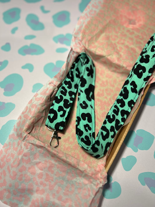 Green Floral Leopard Print Lanyard