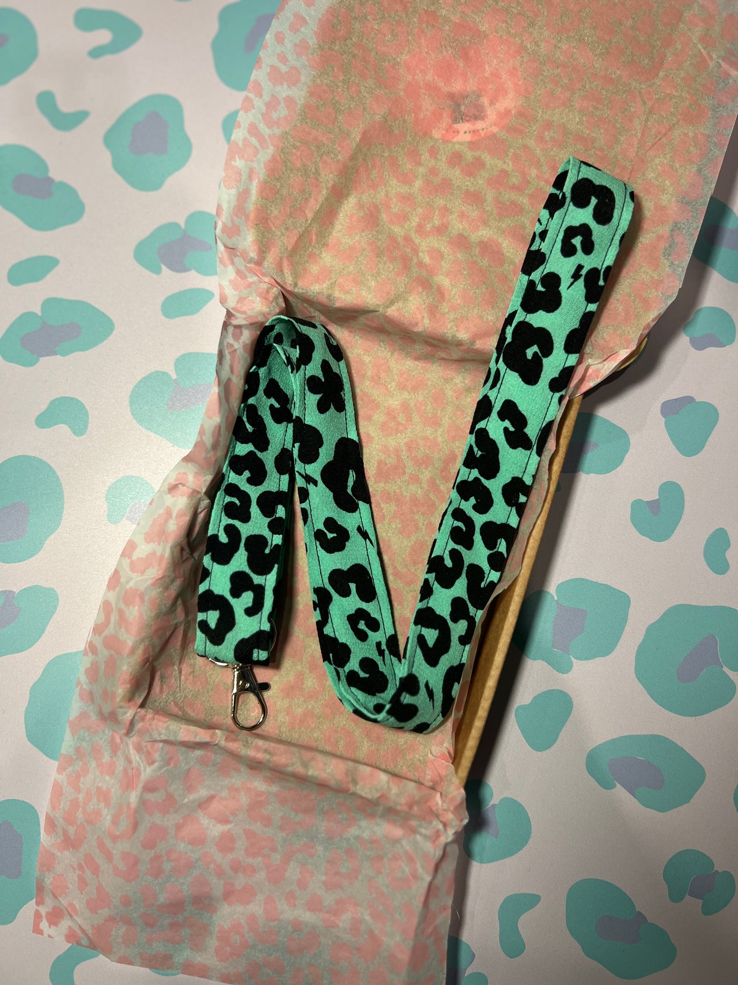Green Floral Leopard Print Lanyard