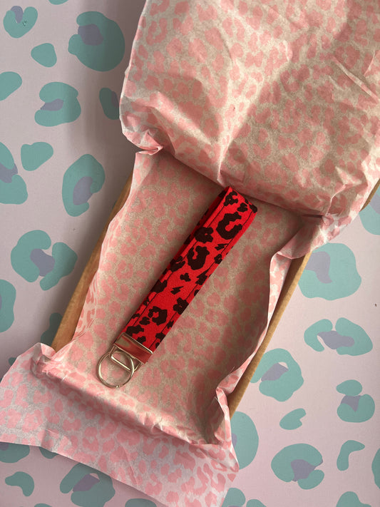 Red Leopard Print Wristlet Keychain