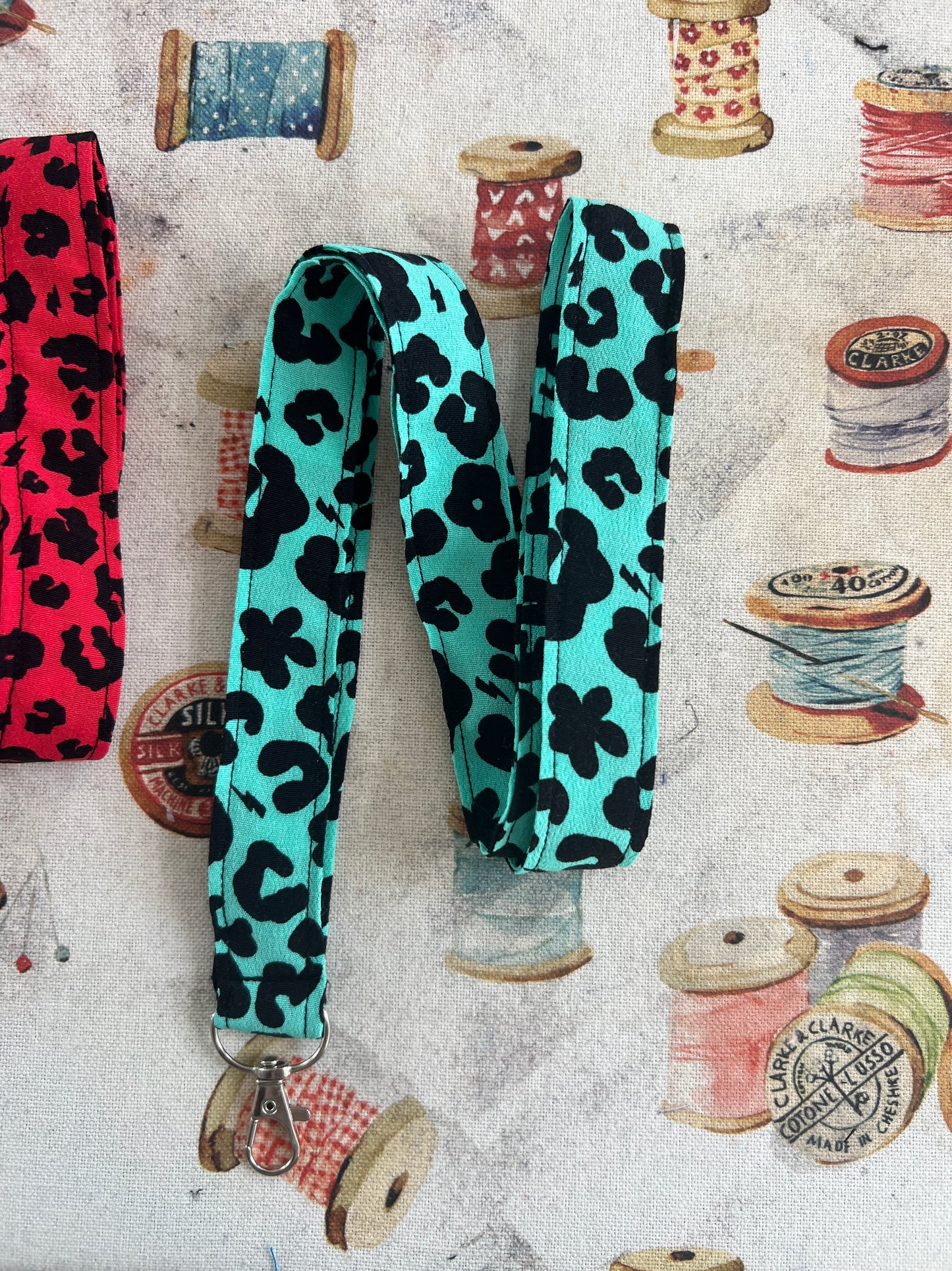 Green Floral Leopard Print Lanyard