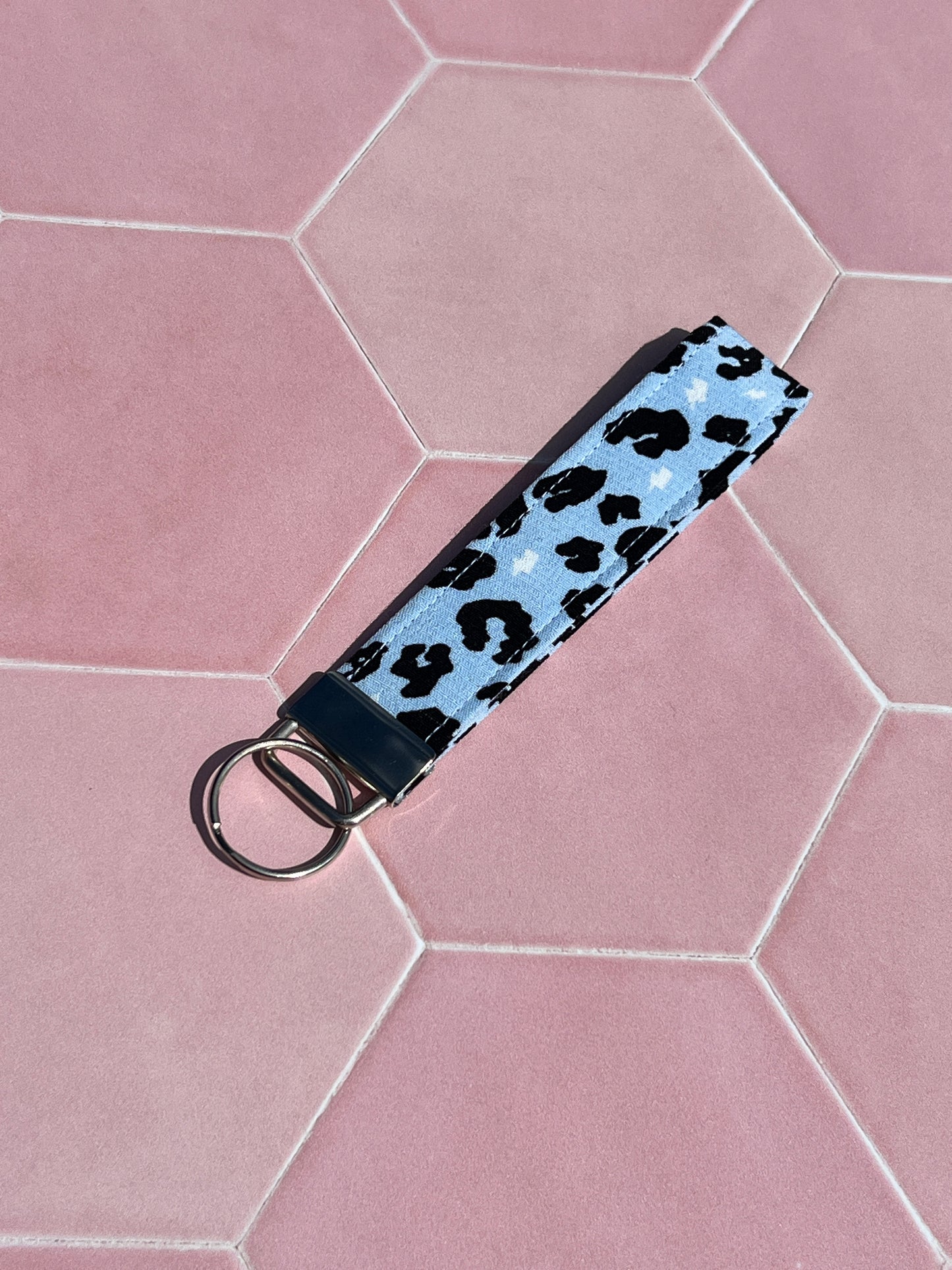 Light Blue Leopard Print Lanyard and Wristlet Keychain Bundle