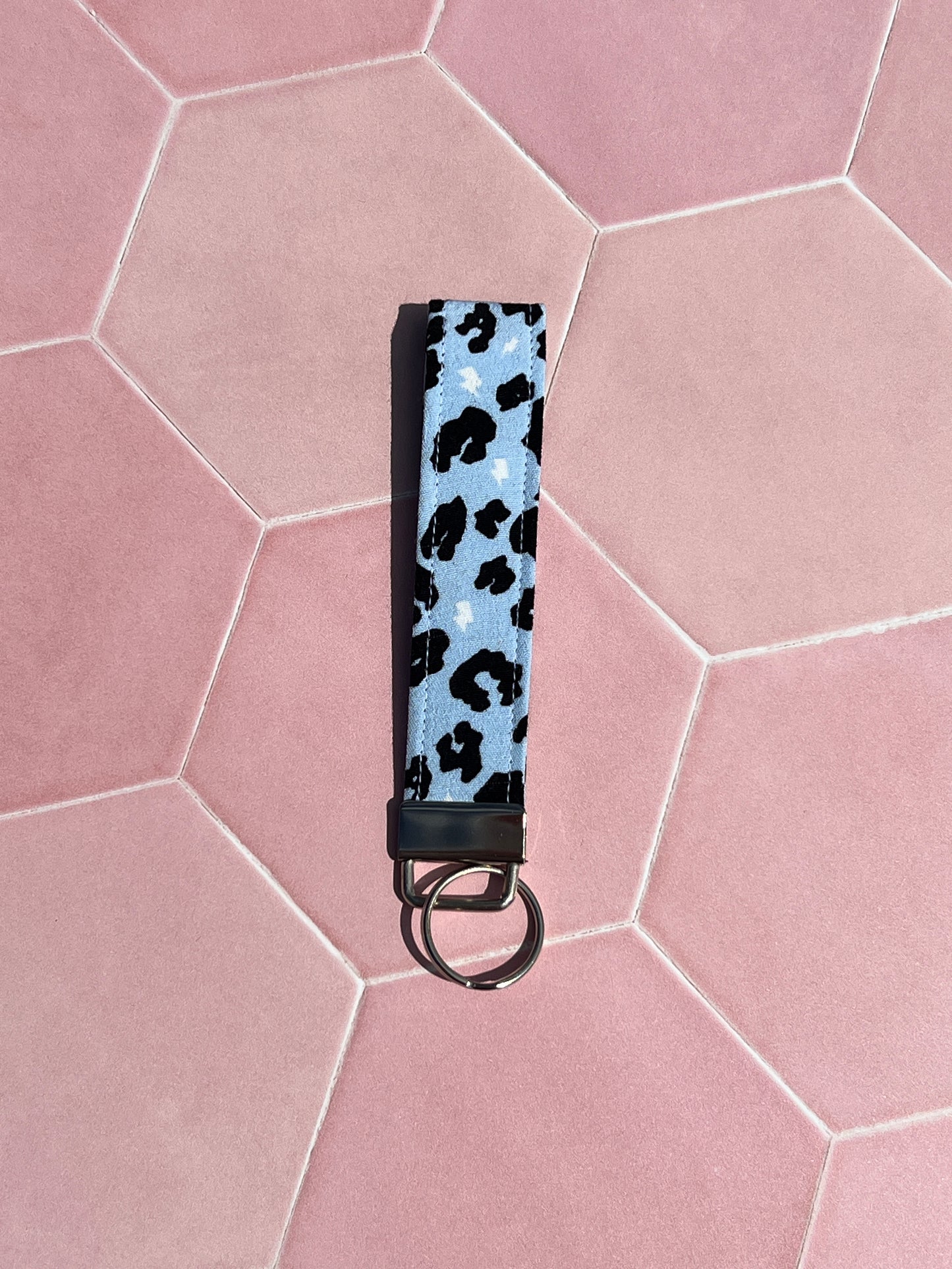 Light Blue Leopard Print Wristlet Keychain