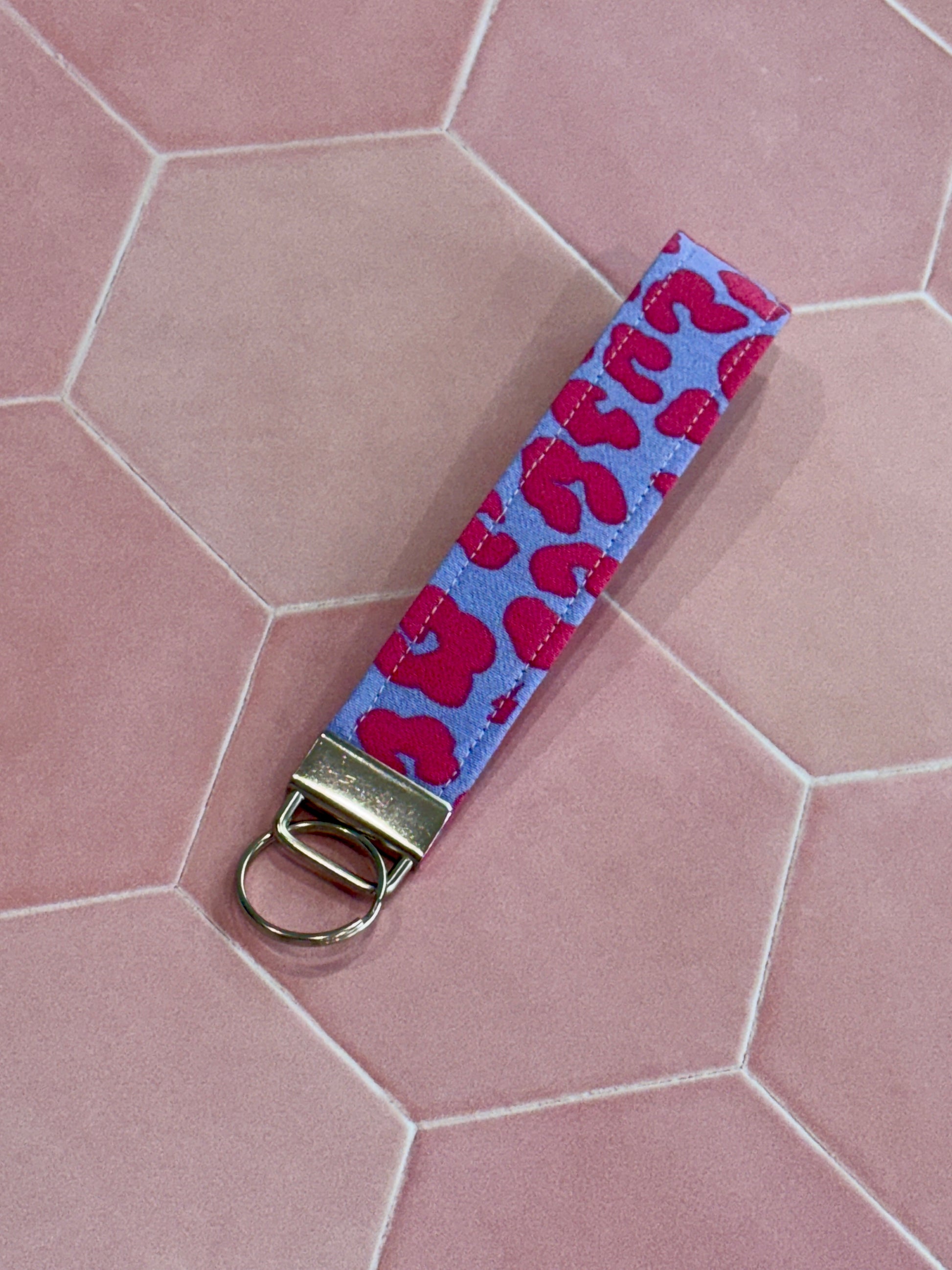 Purple and Pink Leopard Print Wristlet Keychain