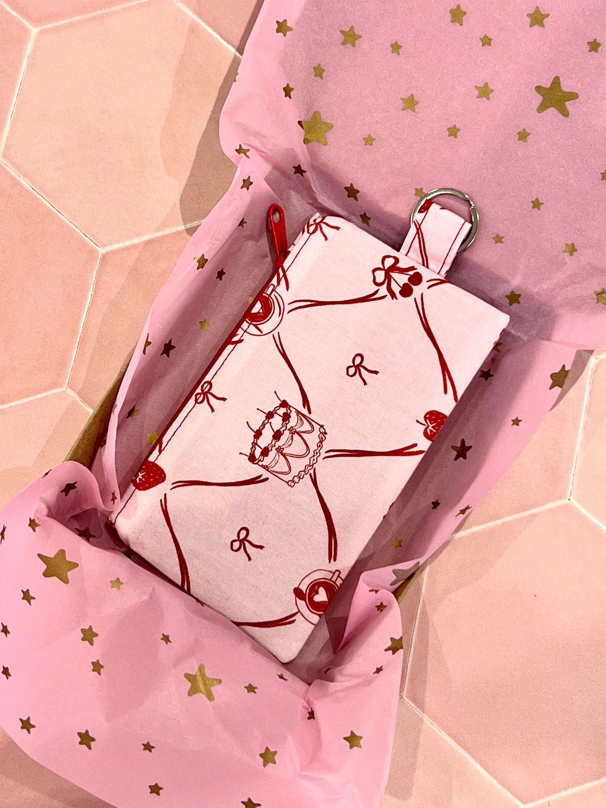 Sew Much Love Pink and Red Coin Purse with cake and bows