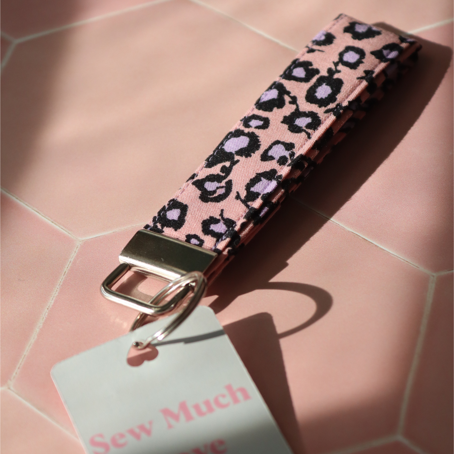 Pink and Purple Leopard Print Wristlet Keychain