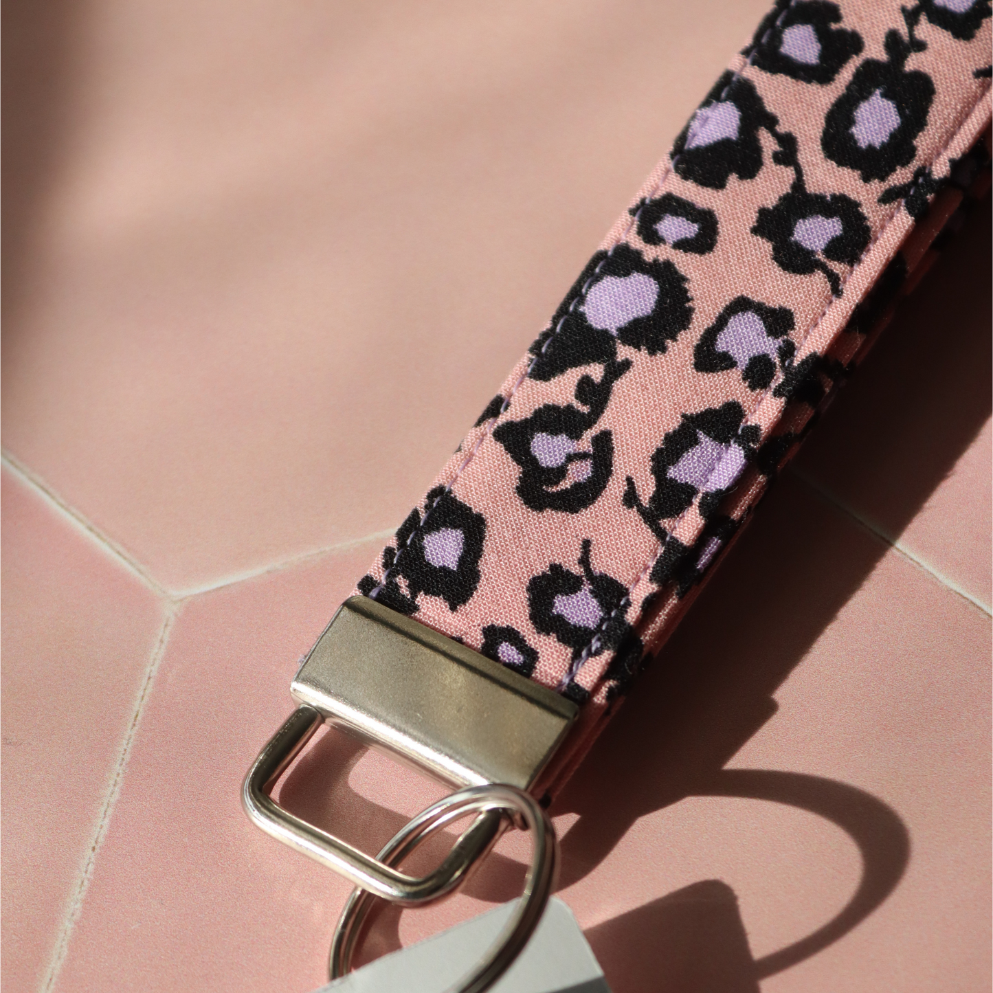 Pink and Purple Leopard Print Wristlet Keychain