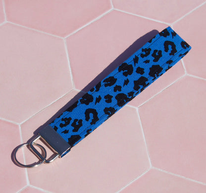 Blue Leopard Print Lanyard and Wristley Keychain