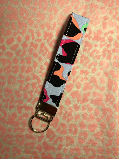 Light Blue Rainbow Leopard Print Wristlet Keychain