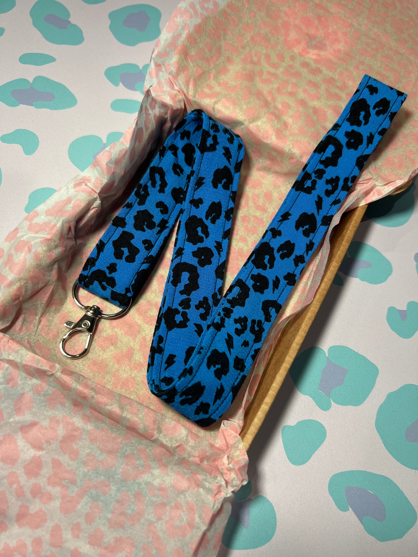 Blue Leopard Print Lanyard