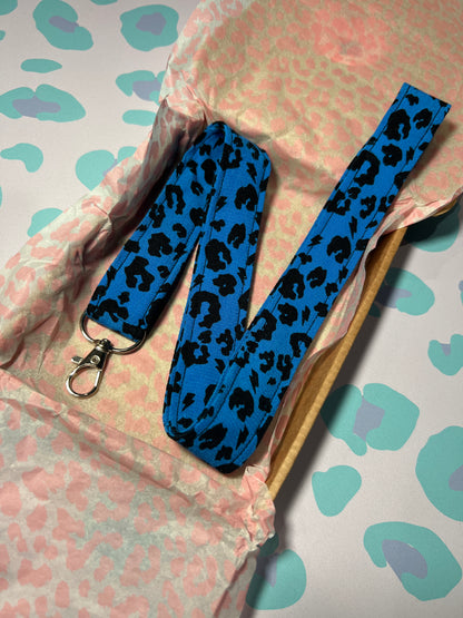 Blue Leopard Print Lanyard