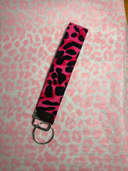 Pink with Black Wild Leopard Print Wristlet Keychain