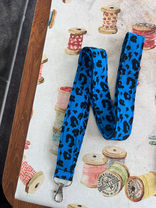 Blue Leopard Print Lanyard and Wristley Keychain