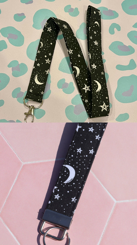Black Starry Night Wristlet Keychain and Lanyard Bundle