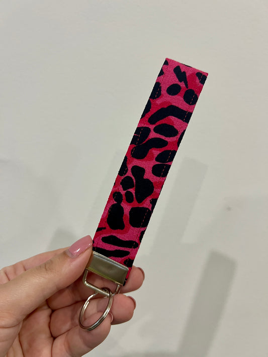 Pink with Black Wild Leopard Print Wristlet Keychain