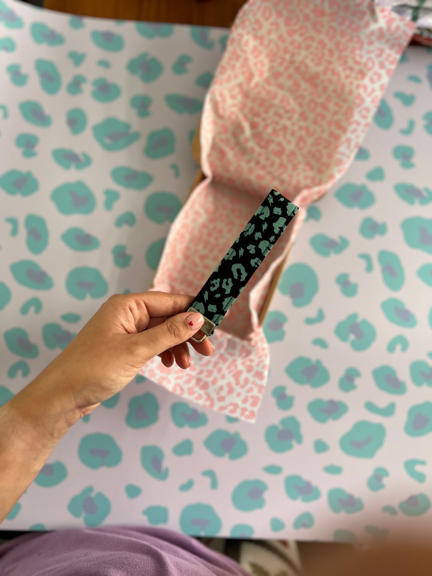 Khaki and Black Leopard Print Wristlet Keychain