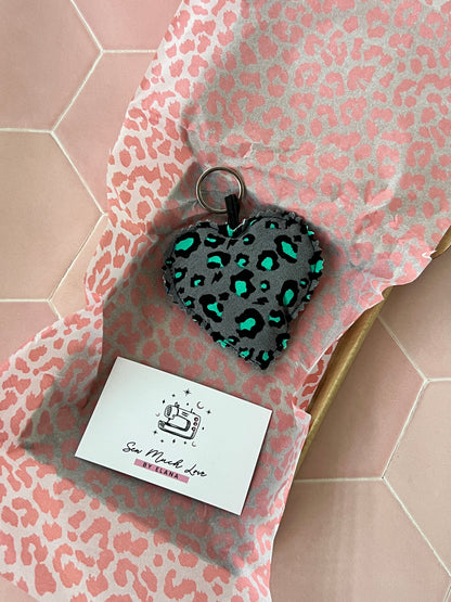 Snow Leopard Print Fabric Heart Keyring