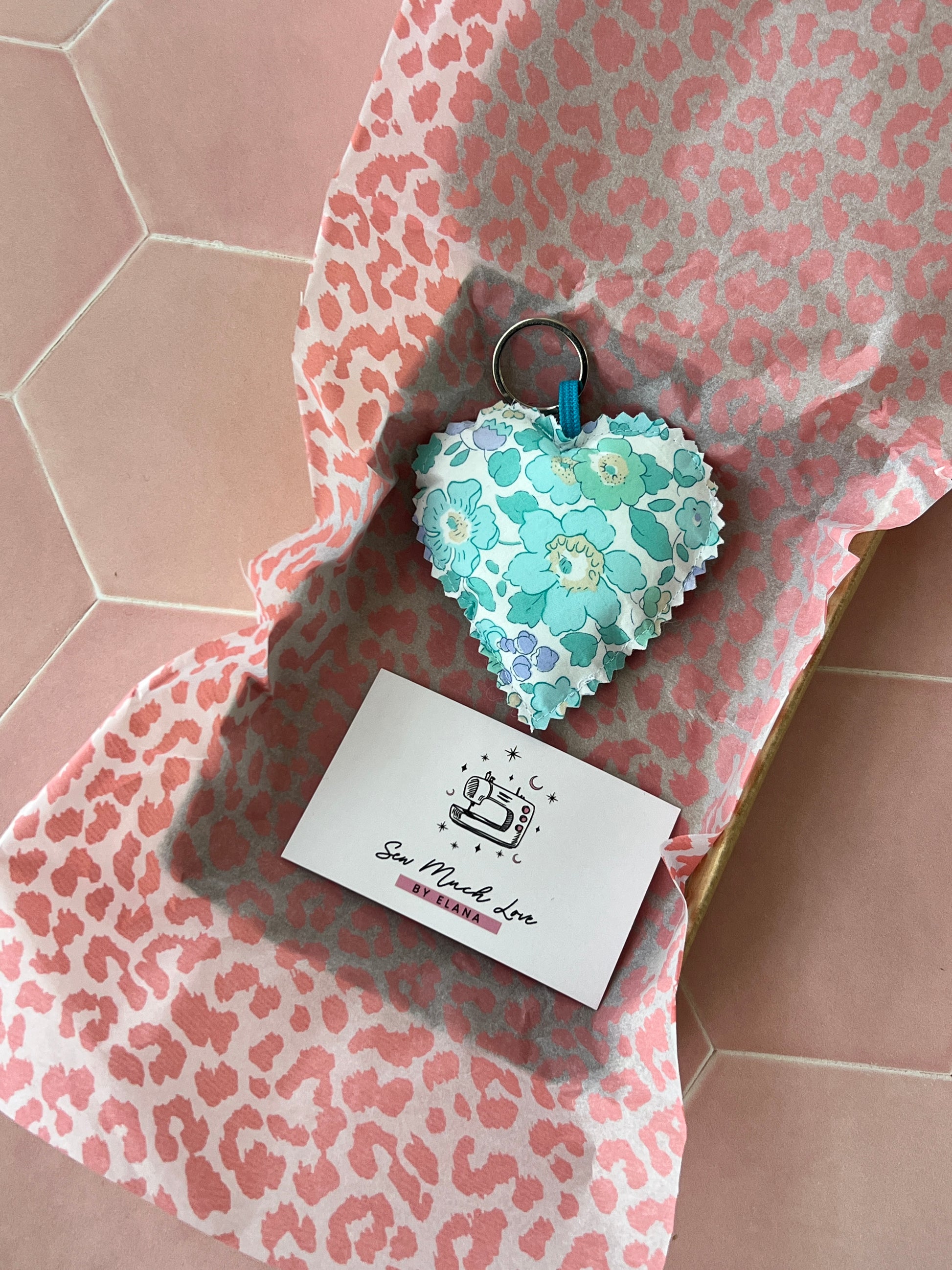 Liberty Blue Floral Heart Keyring in Liberty Betsy print