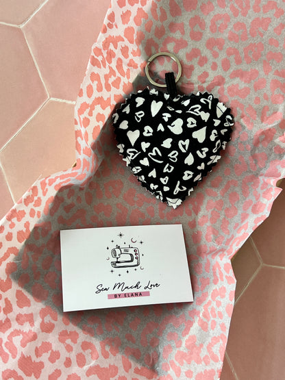 Black & White Hearts Fabric Heart Keyring