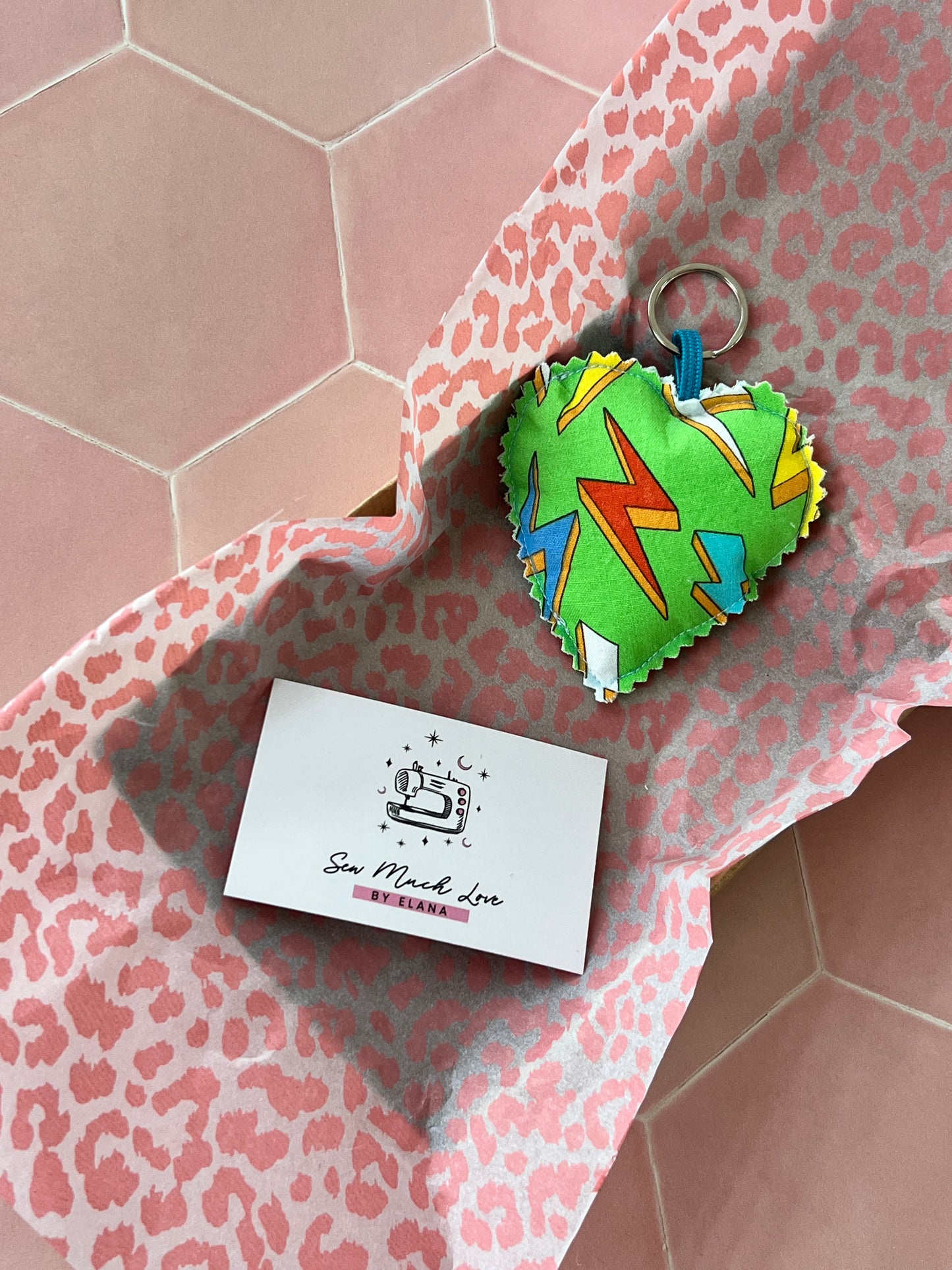 Green Thunderbolt Fabric Heart Keyring