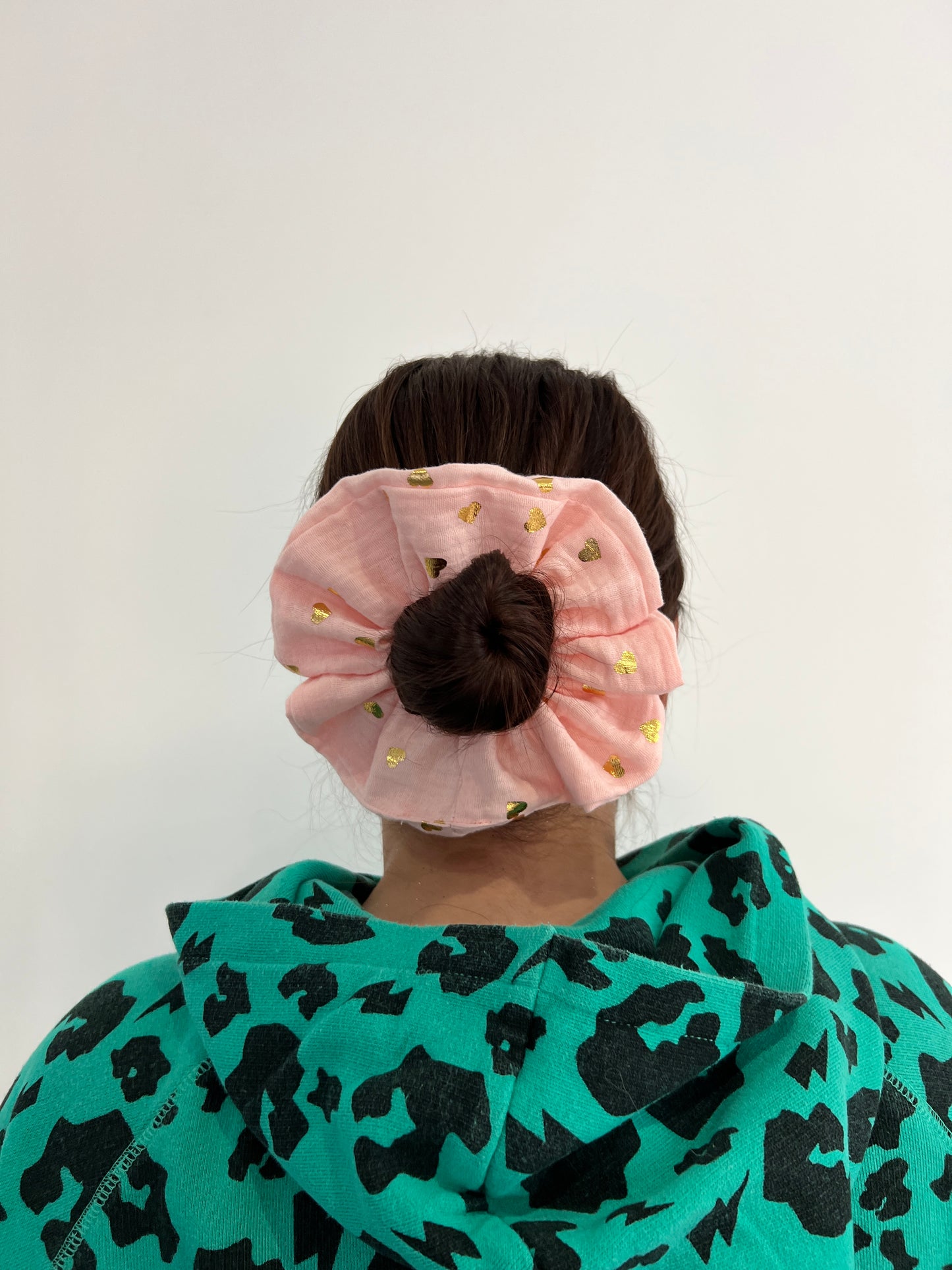 Pink and Gold Hearts Oversized Scrunchie