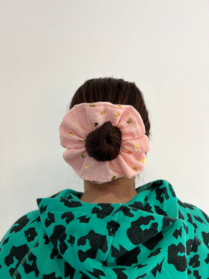 Pink and Gold Hearts Oversized Scrunchie