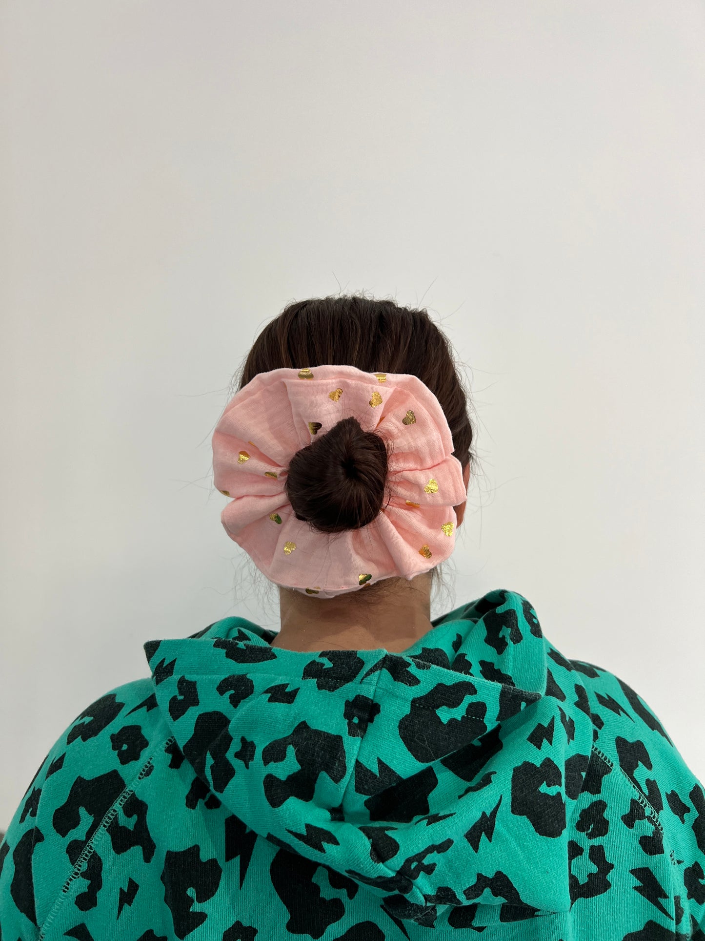 Pink and Gold Hearts Oversized Scrunchie