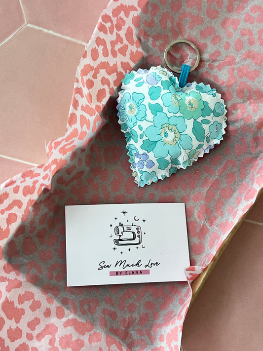 Liberty Blue Floral Heart Keyring