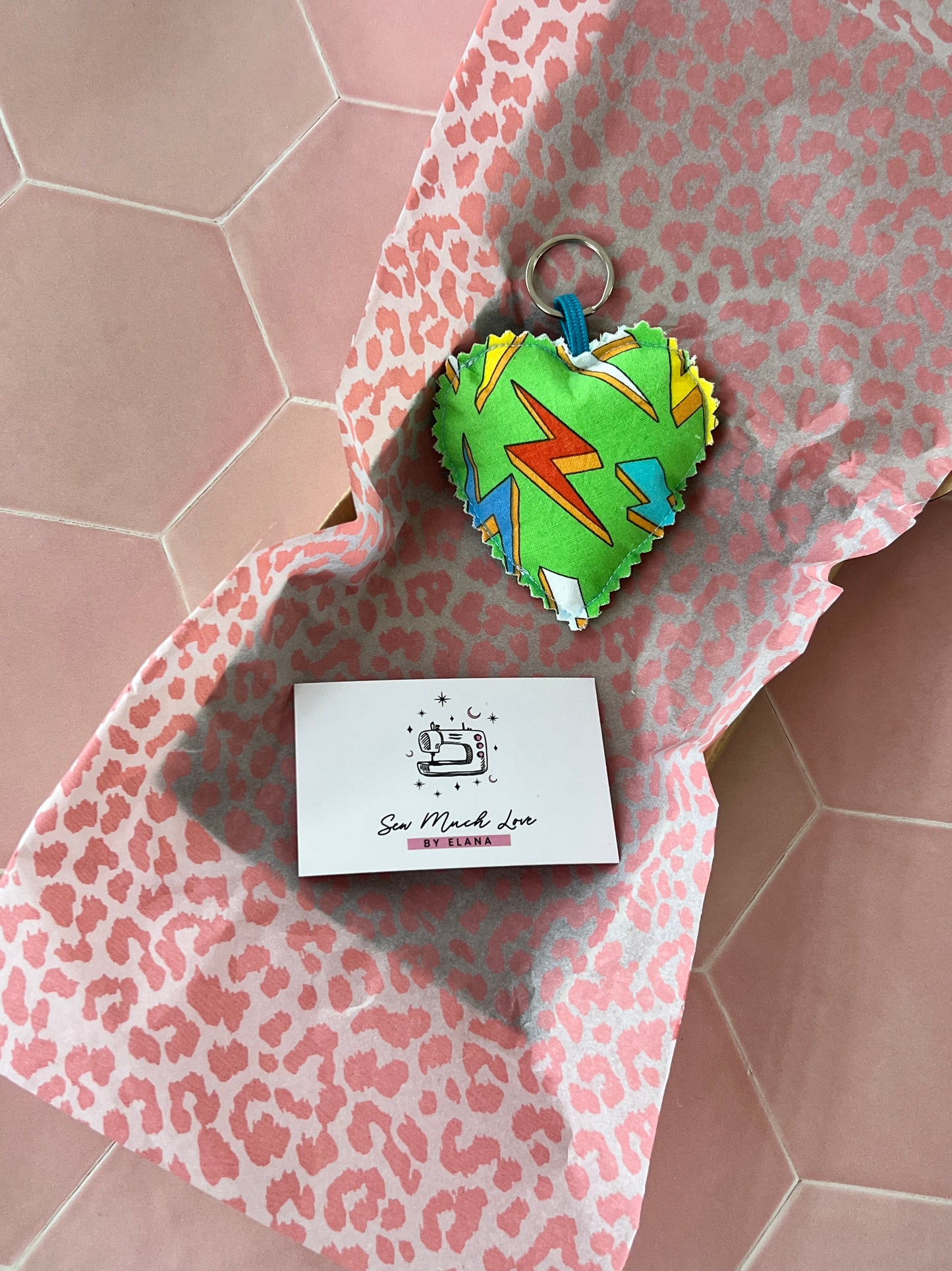 Green Thunderbolt Fabric Heart Keyring