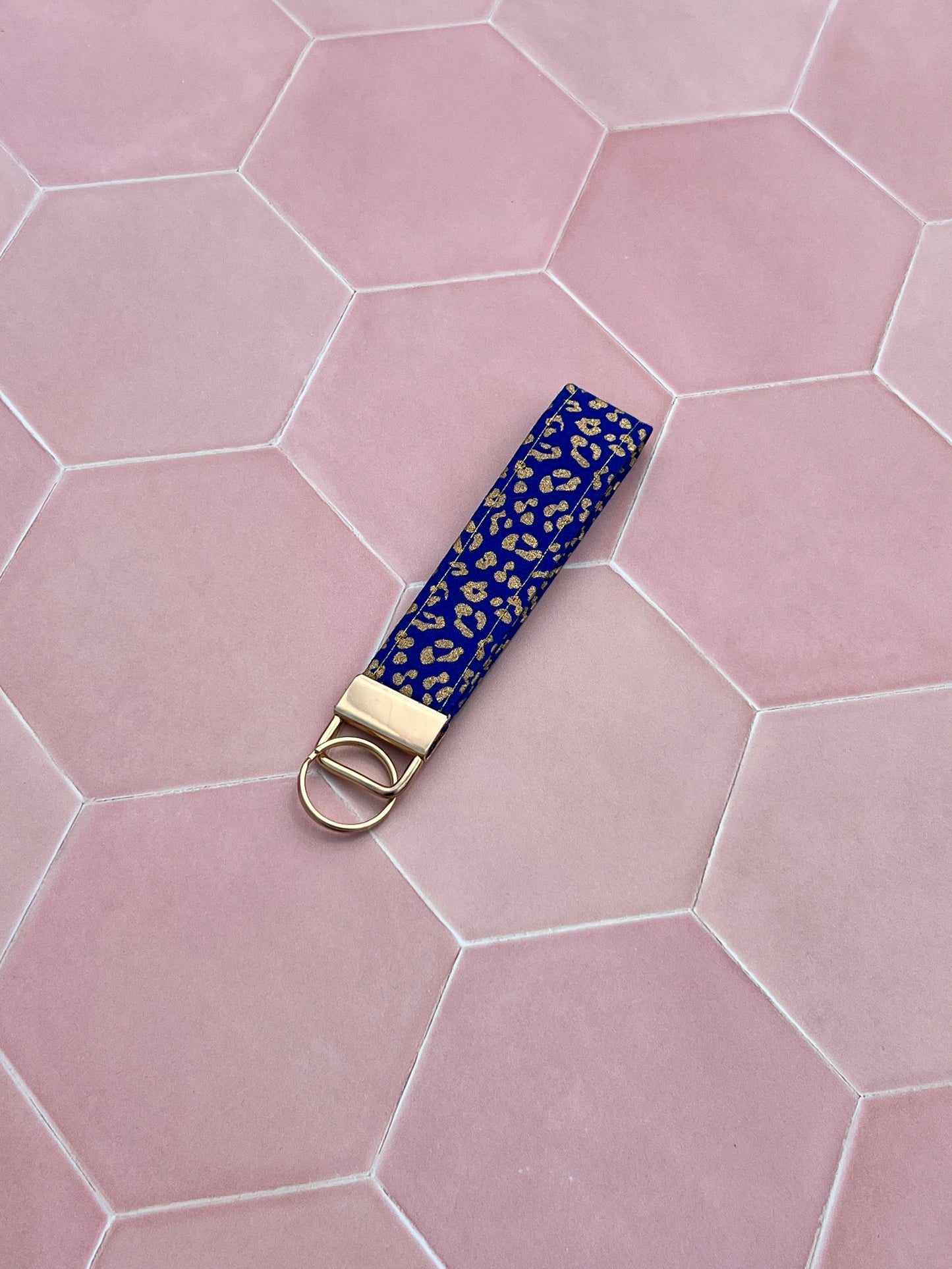 Blue and Gold Leopard Print Wristlet Keychain