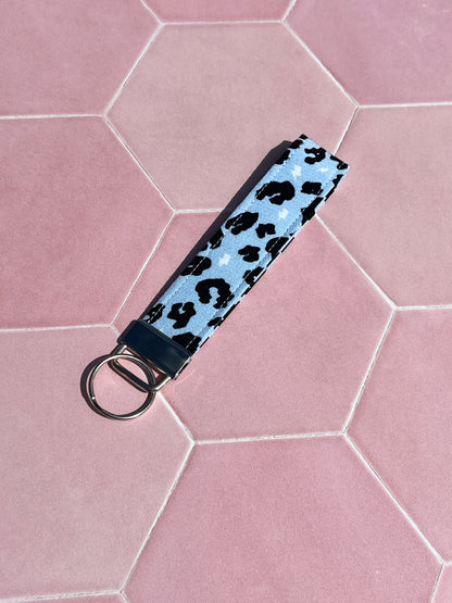 Light Blue Leopard Print Wristlet Keychain