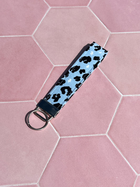 Light Blue Leopard Print Wristlet Keychain