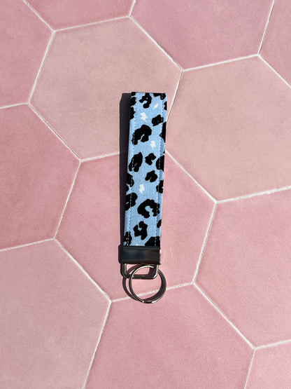 Light Blue Leopard Print Wristlet Keychain