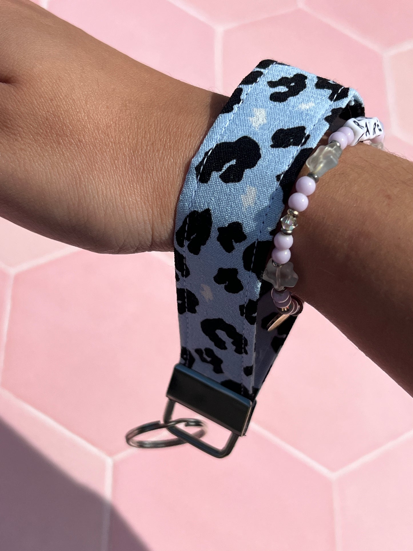 Light Blue Leopard Print Wristlet Keychain