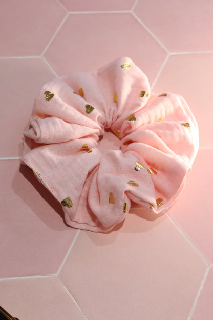 Pink and Gold Hearts Oversized Scrunchie