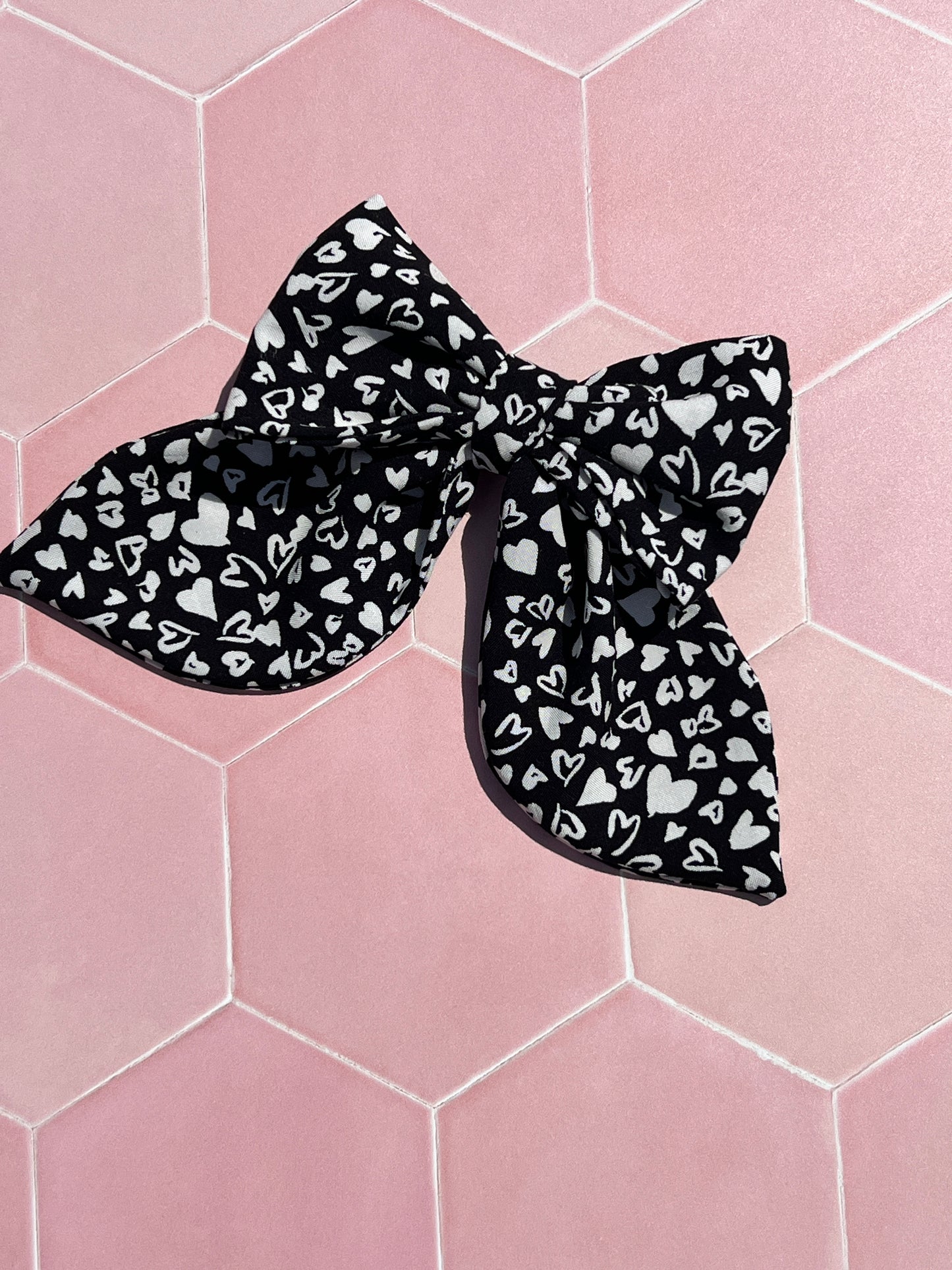 Hearts Long Tail Hair Bow