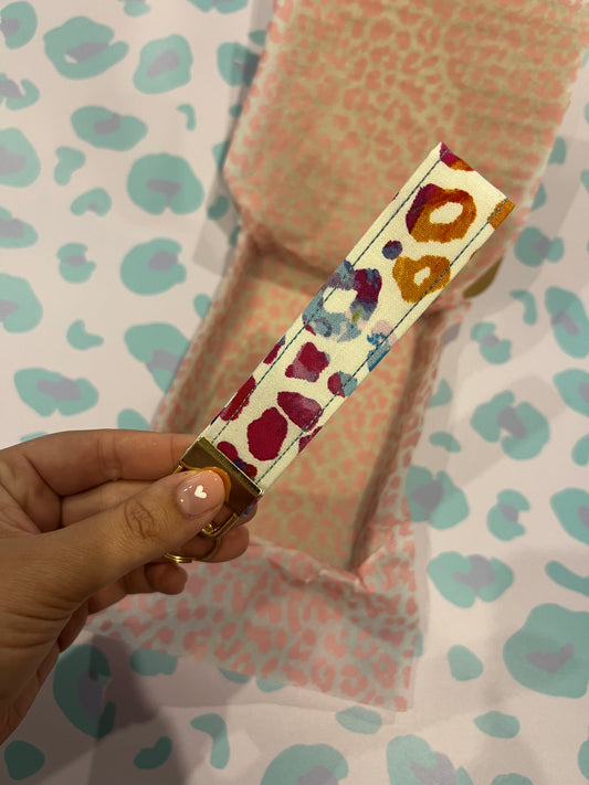 Rainbow Tie Dye Leopard Wristlet