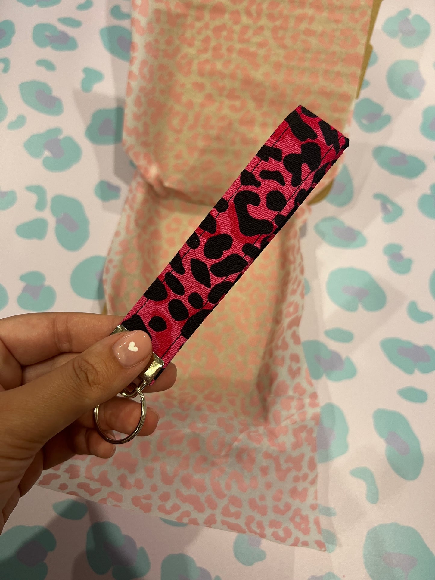 Pink with Black Wild Leopard Print Wristlet Keychain