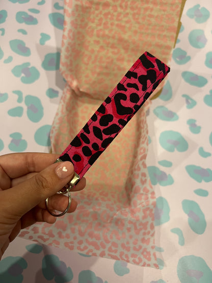 Pink with Black Wild Leopard Print Wristlet Keychain