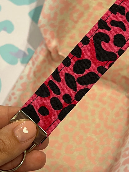 Pink with Black Wild Leopard Print Wristlet Keychain