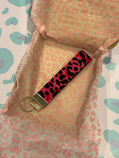 Pink with Black Wild Leopard Print Wristlet Keychain