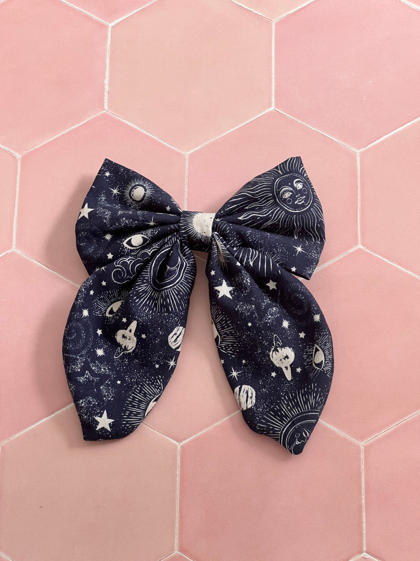 Navy Celestial Long Tail Hair Bow