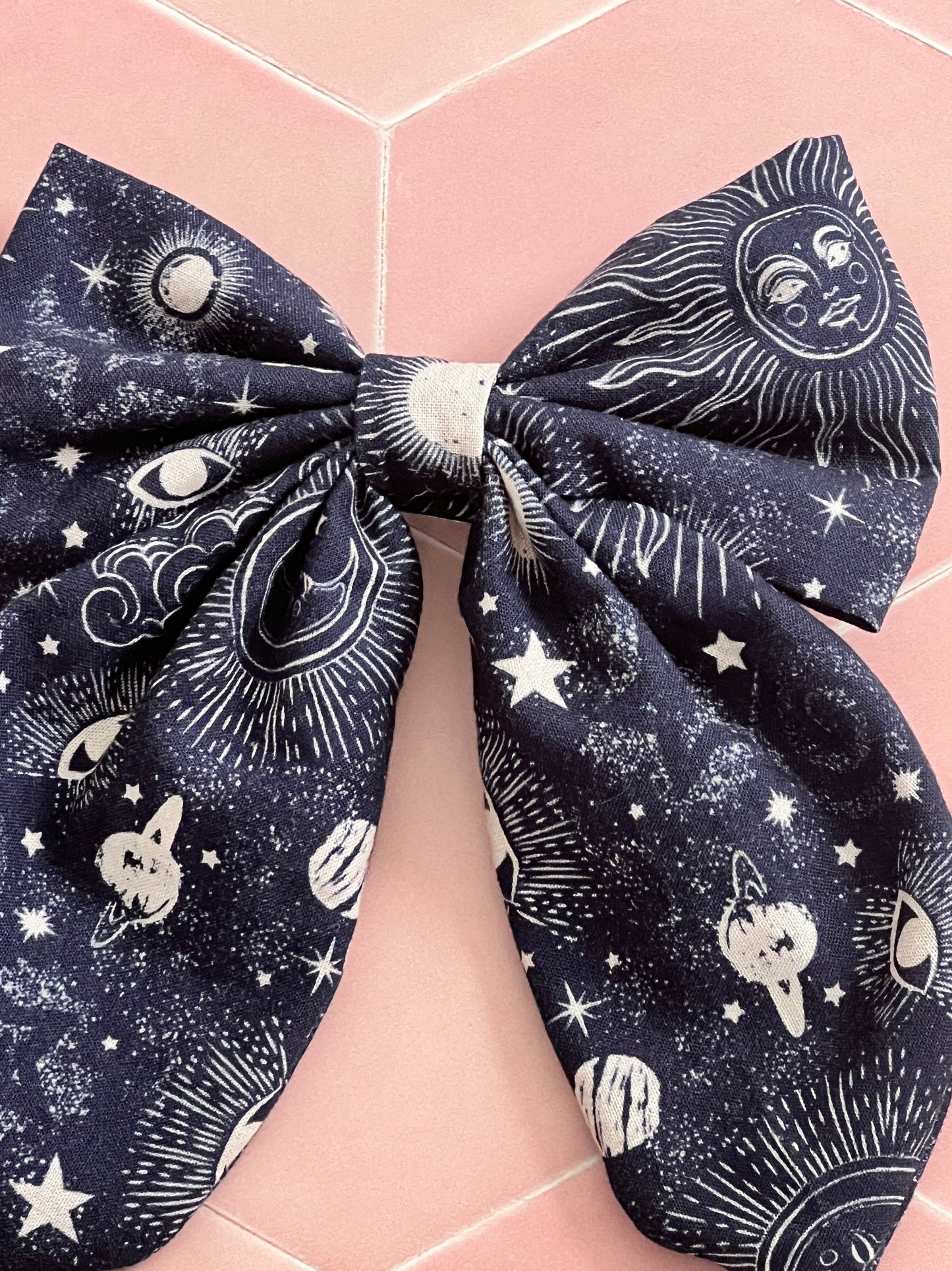 Navy Celestial Long Tail Hair Bow