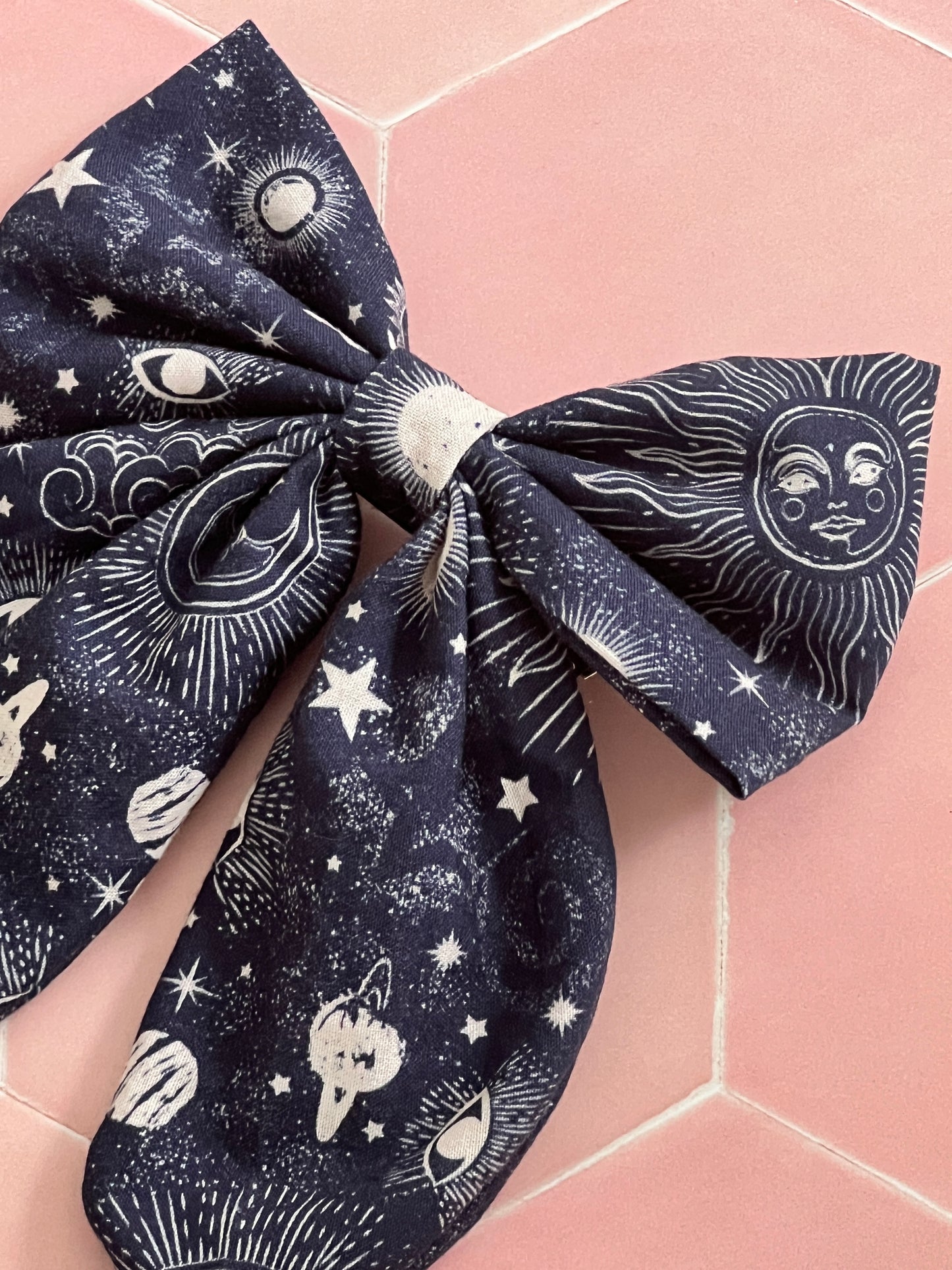 Navy Celestial Long Tail Hair Bow