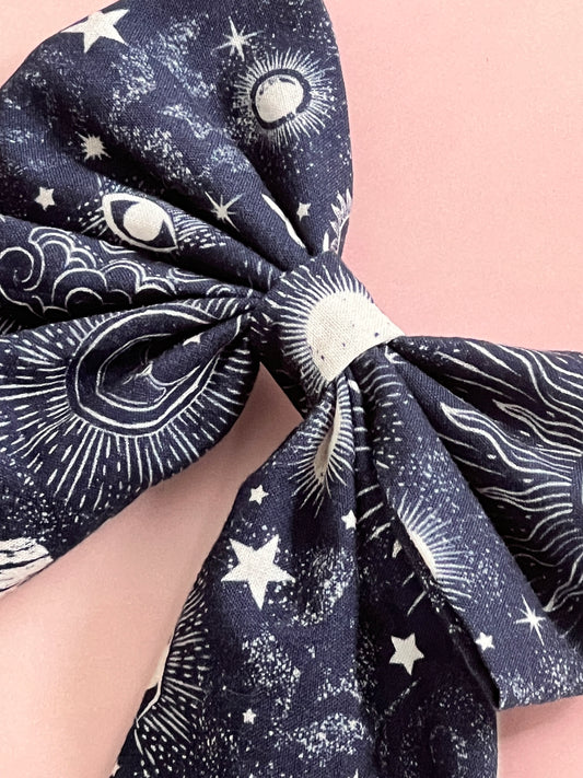 Navy Celestial Long Tail Hair Bow