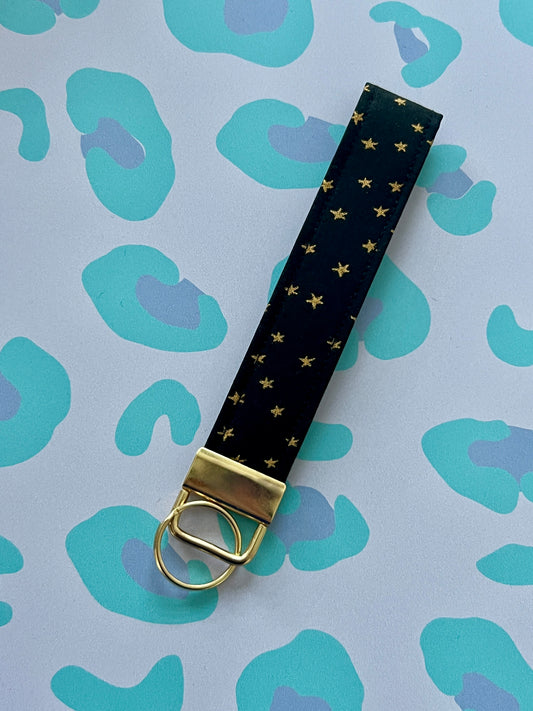 Black and Gold Starry Wristlet Keychain
