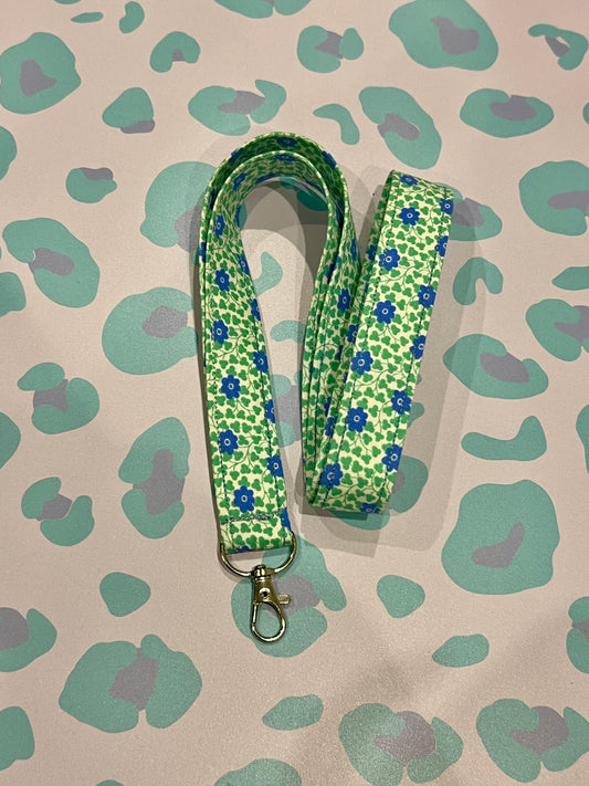 Liberty Blue and Green Flowers Lanyard