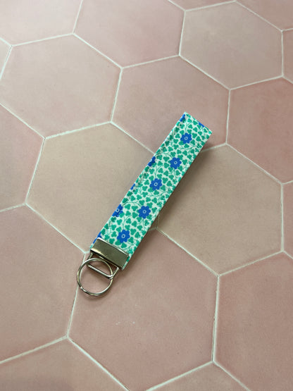 Liberty Blue and Green Flowers Wristlet Keychain